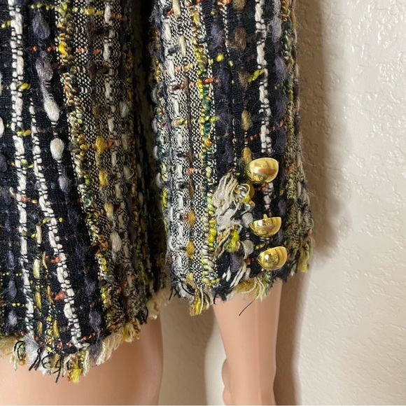 CAbi Paris tweed blouce blazer Boucle Brown Tweed Fringed Gold Buttons Women's - Picture 4 of 12